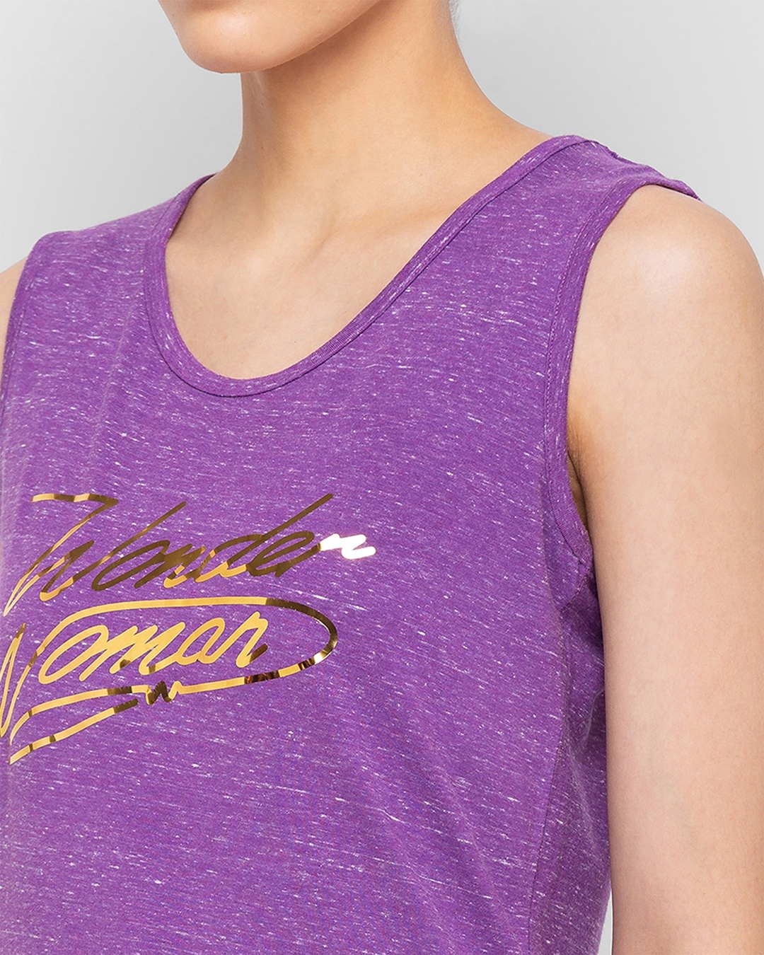 Shop Women's Purple Wonder Women Gold Foil Printed Tank Top