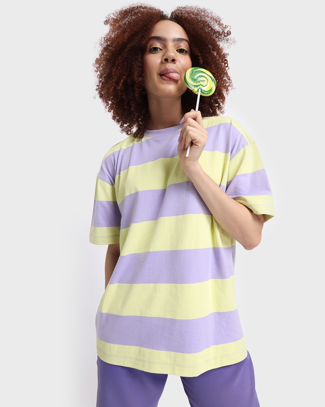 Rejsende Bevidst Genbruge Buy Women's Purple & Yellow Striped Oversized T-shirt for Women purple  Online at Bewakoof