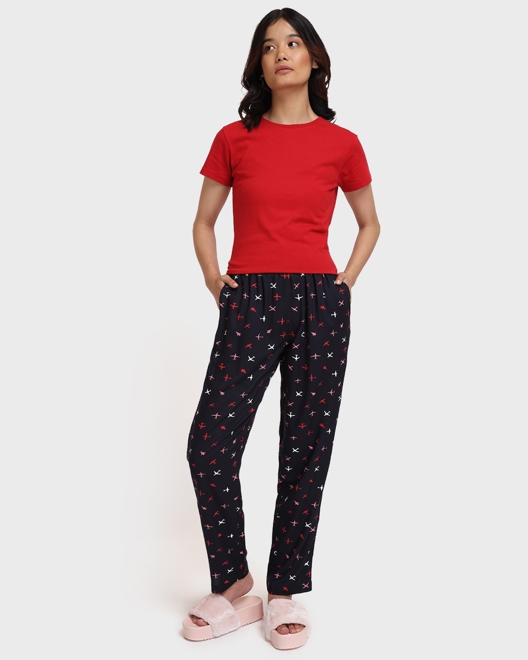Shop Women's Blue AOP Straight Fit Rayon Pyjamas-Full