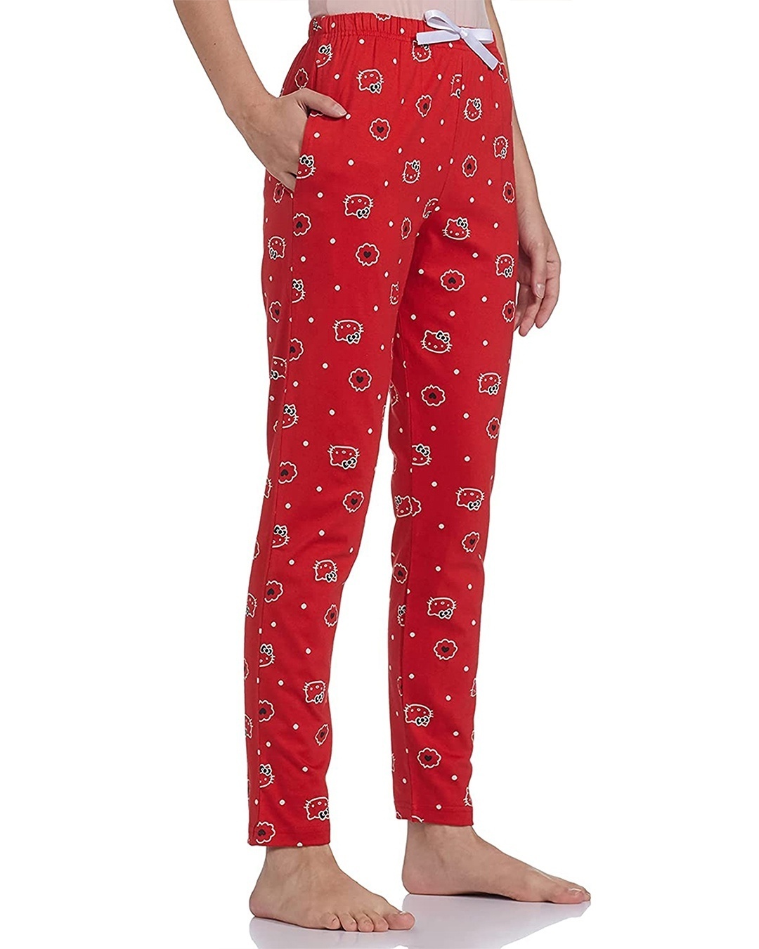 Shop Women's Red All Over Cat Printed Cotton Pyjamas-Back