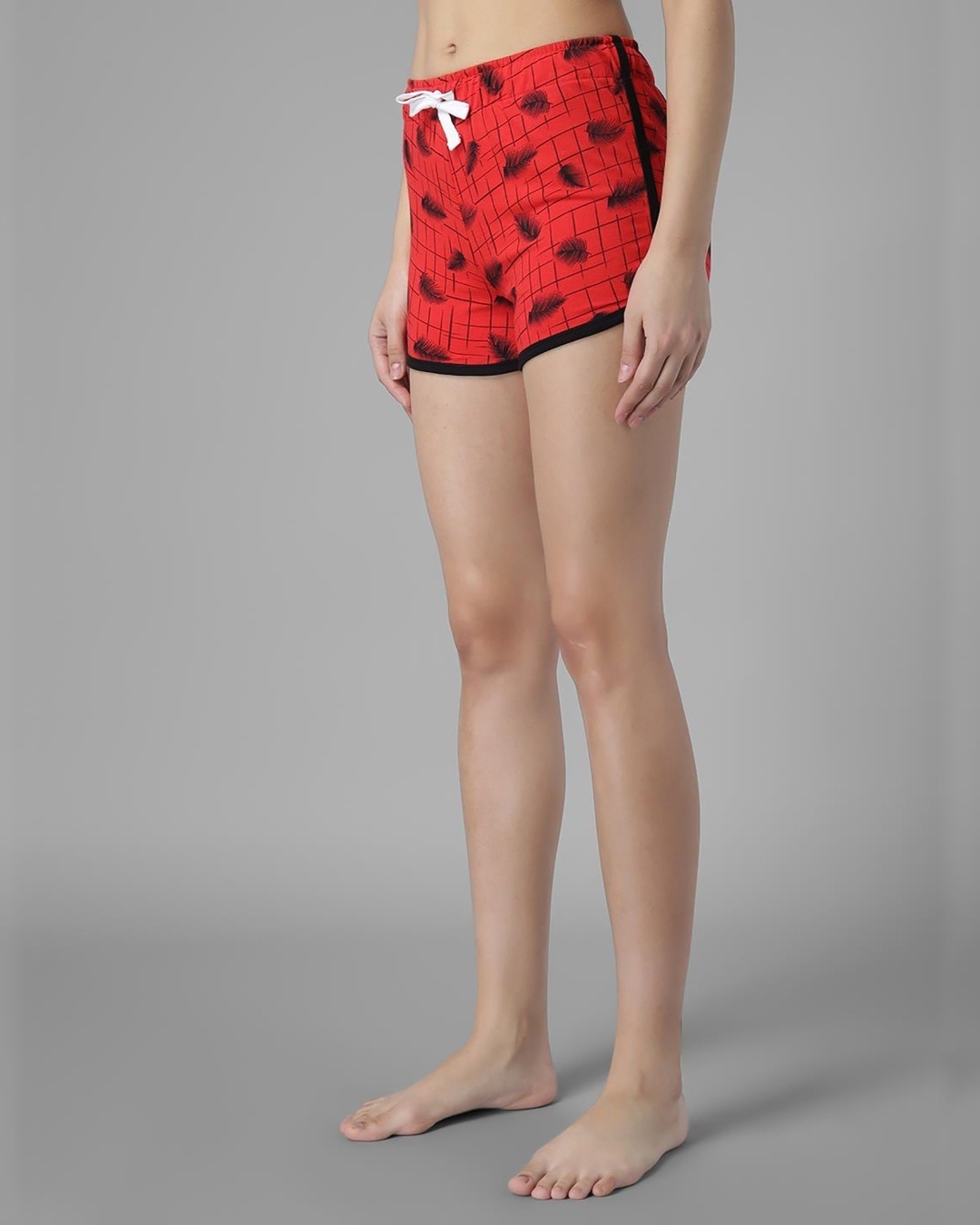 Shop Women's Red All Over Feather Printed Lounge Shorts-Back