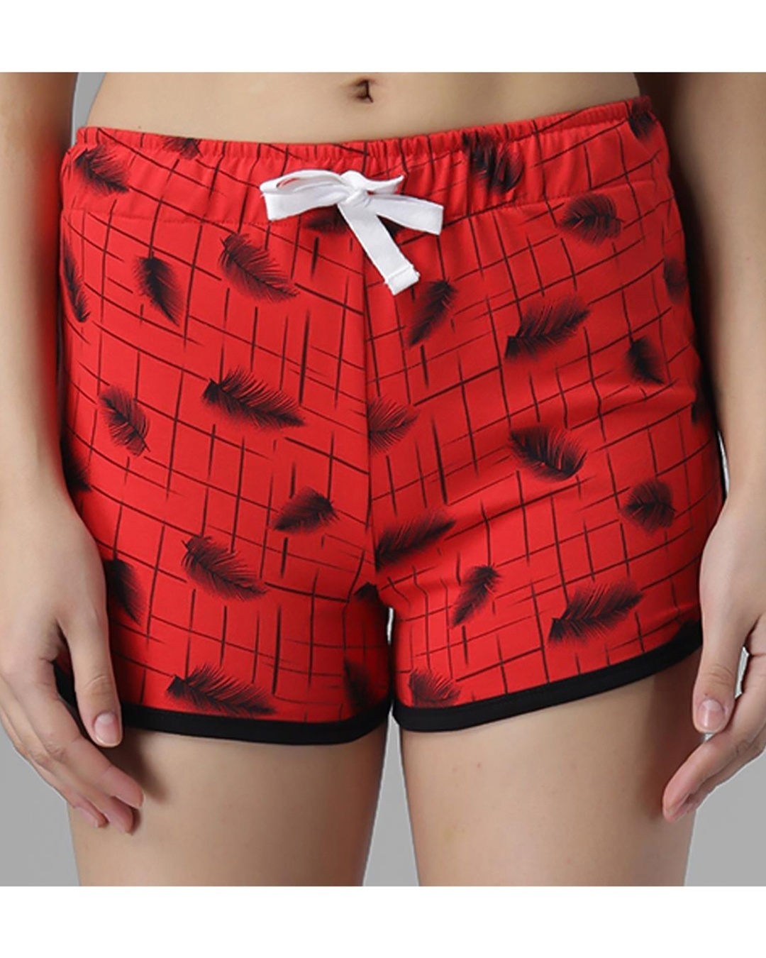 Shop Women's Red All Over Feather Printed Lounge Shorts-Full