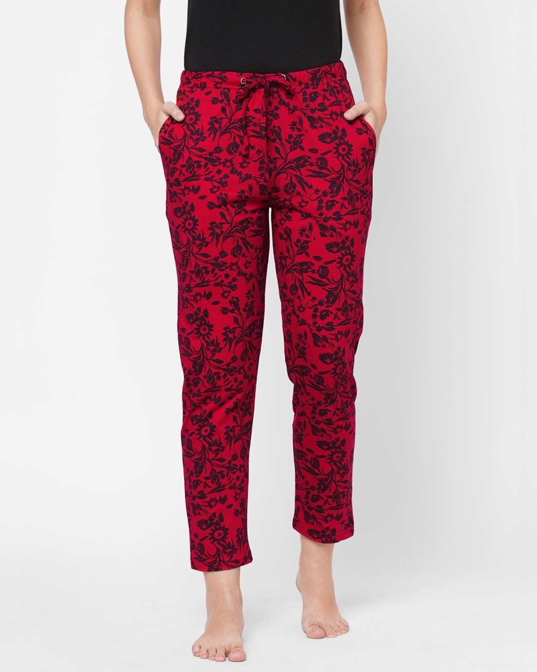 Shop Women's Red All Over Floral Printed Lounge Pants-Front