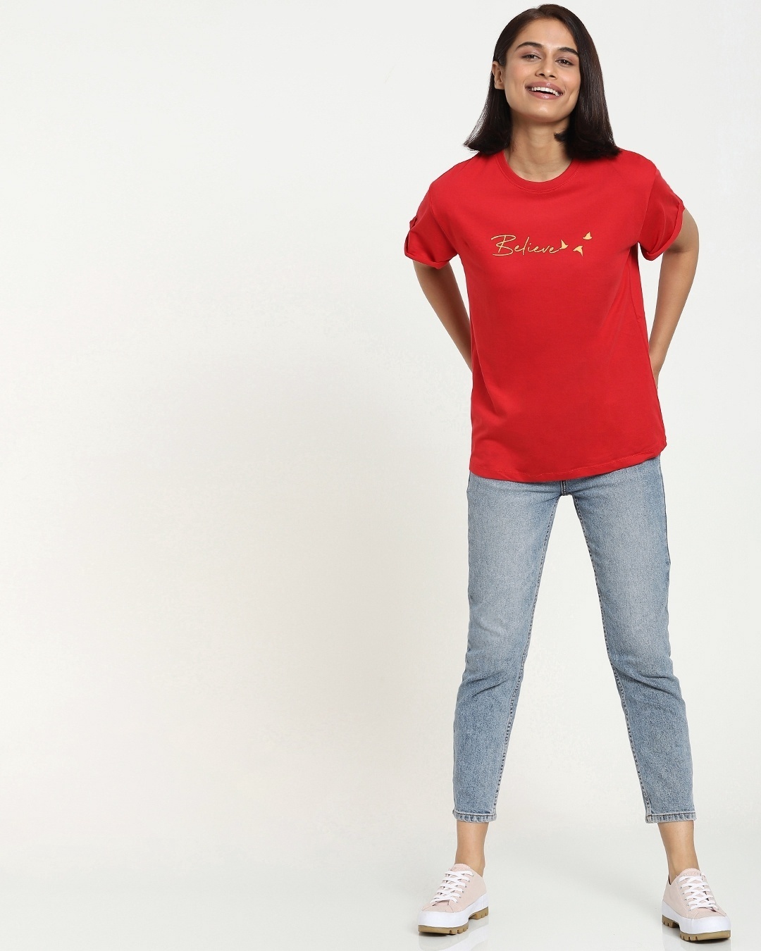 Shop Women's Red Believe Boyfriend T-shirt