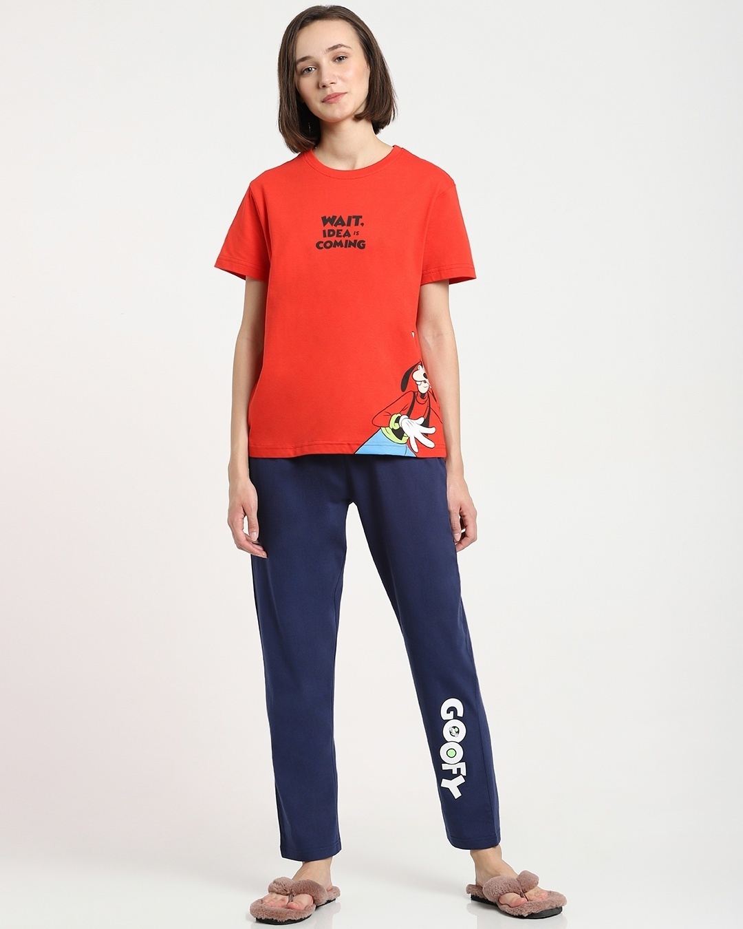 Shop Women's Red & Blue Typography T-shirt & Pyjama Set-Front