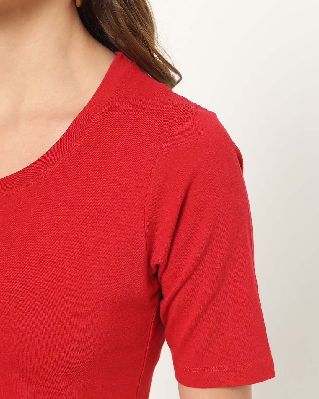 Shop Women's Red Elbow Sleeve Scoop Neck T-shirt