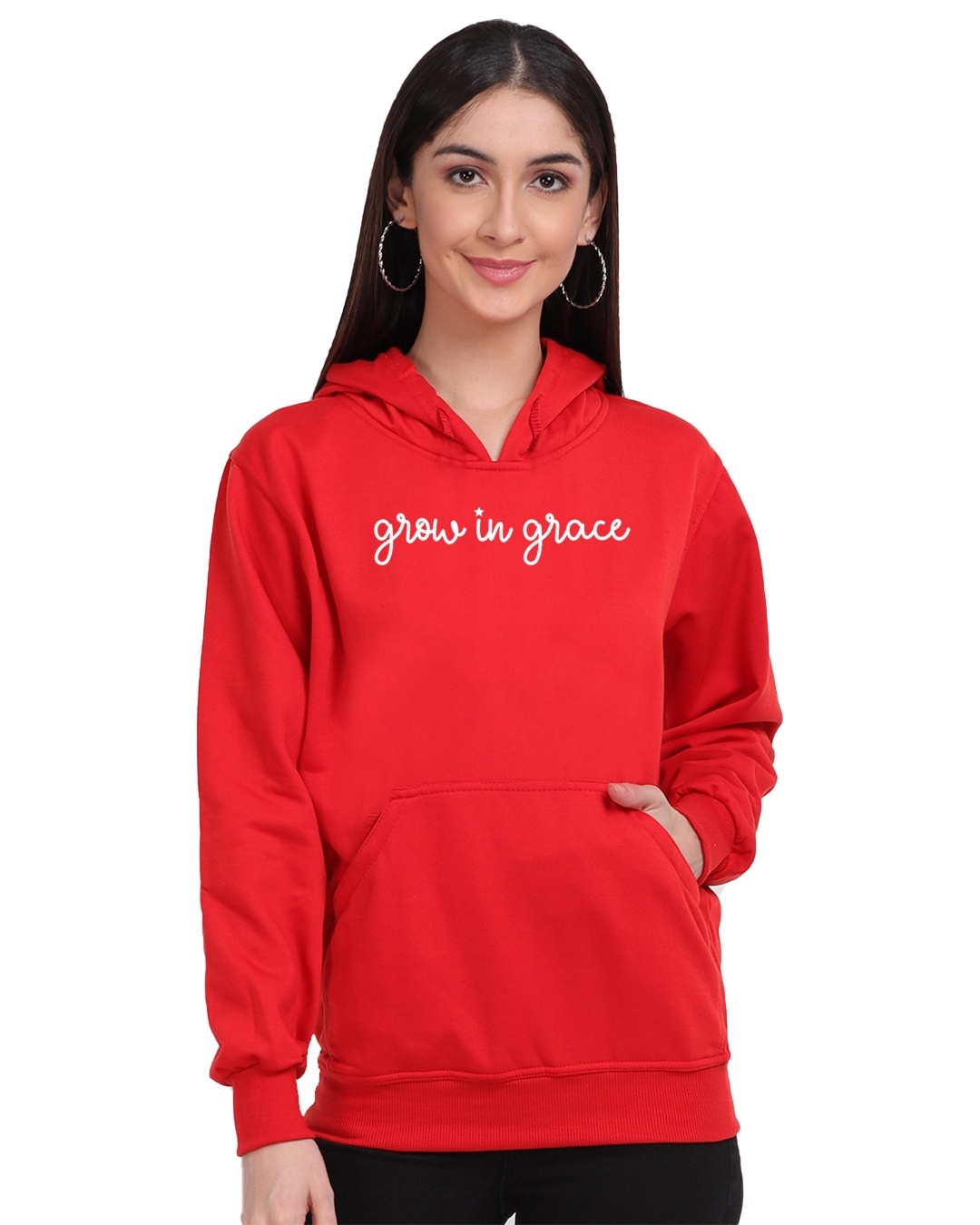 Buy Women's Red Grow In Grace Typography Hoodie for Women Red Online at ...