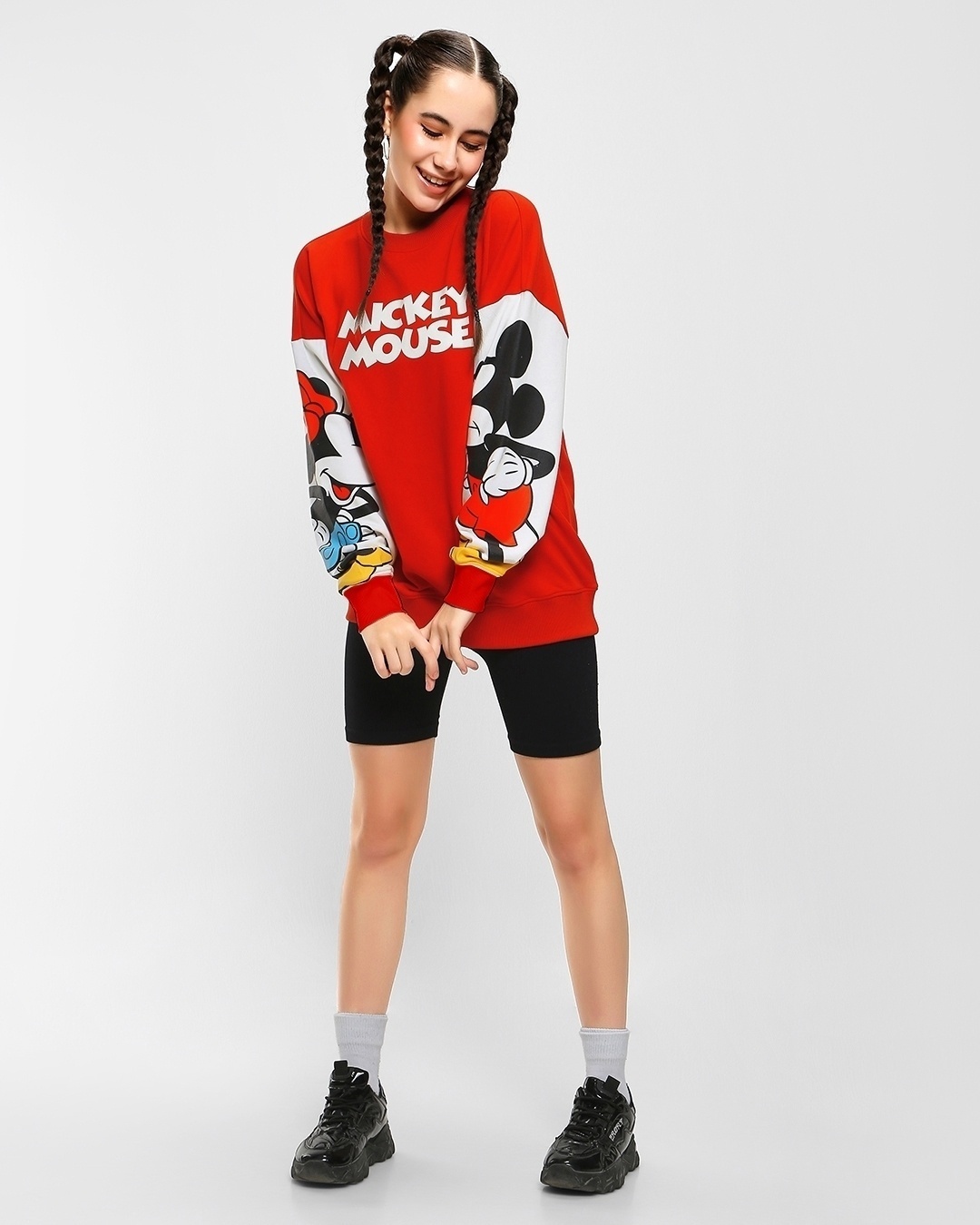 Shop Women's Red Mickey Mouse Graphic Printed Oversized Sweatshirt
