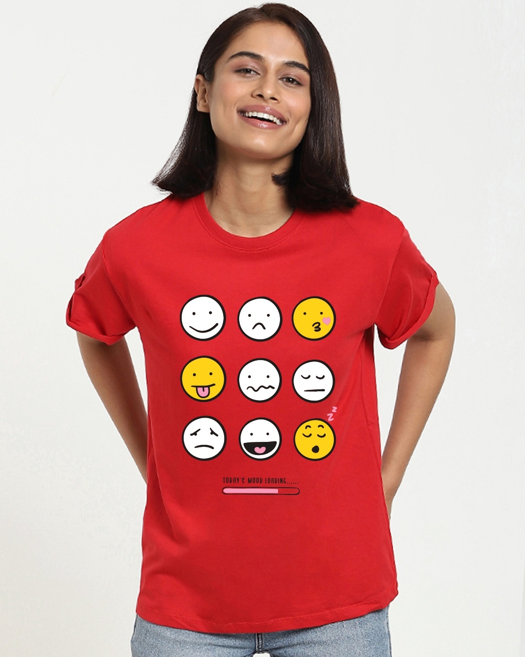 Shop Women's Red Mood Loading Graphic Printed Boyfriend T-shirt-Front