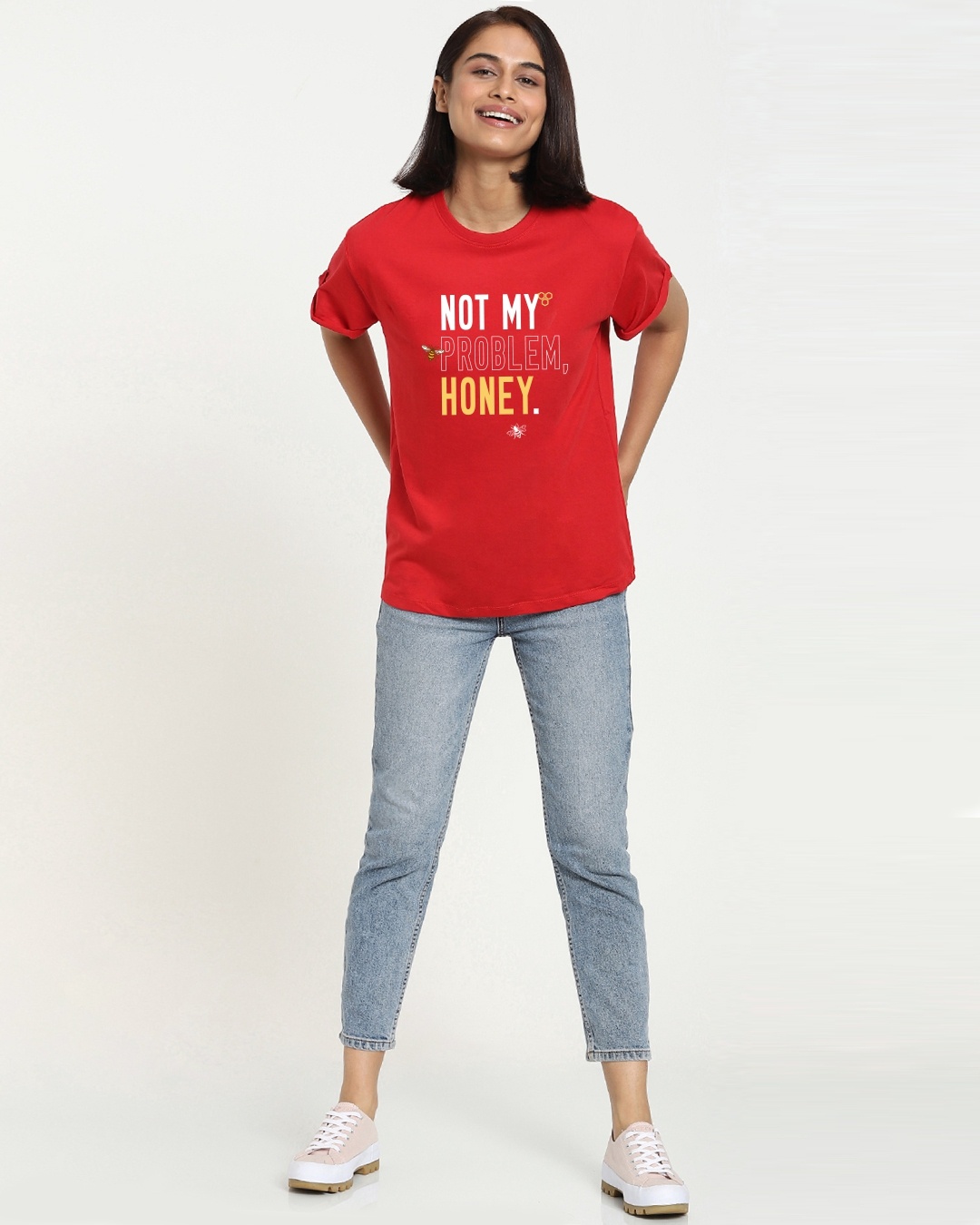 Shop Women's Red Not My Problem Honey Typography Boyfriend T-shirt-Design