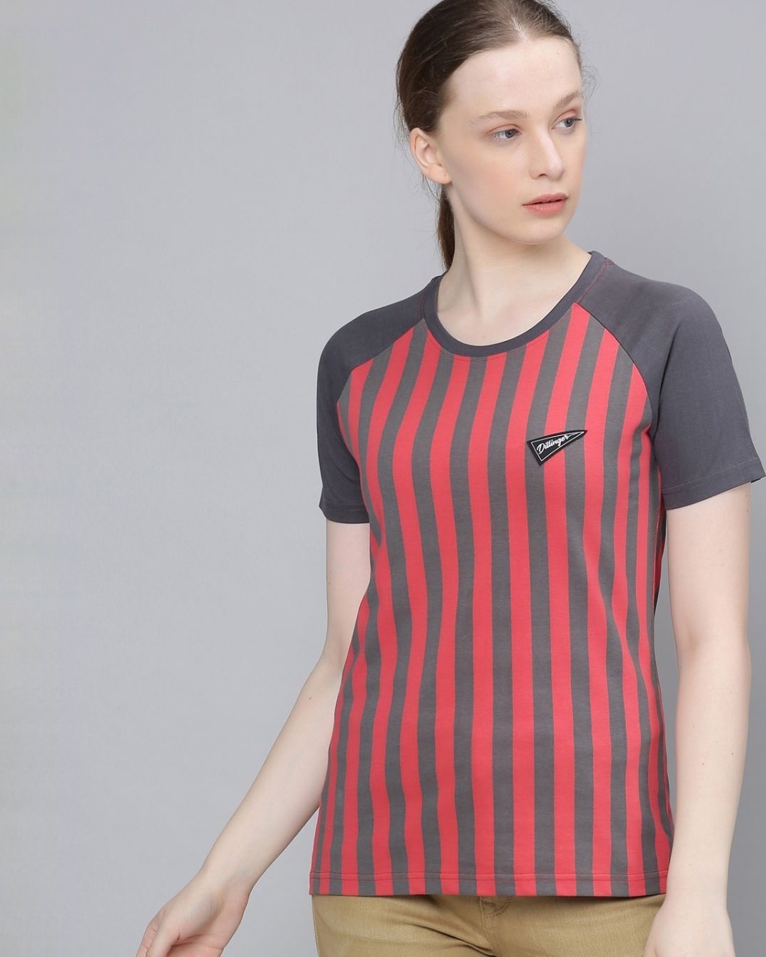 Shop Women's Red Striped T-shirt-Front