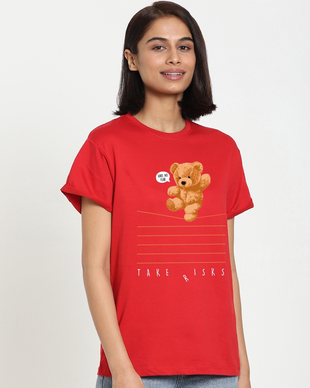 Shop Women's Red Take Risks Graphic Printed Boyfriend T-shirt-Front