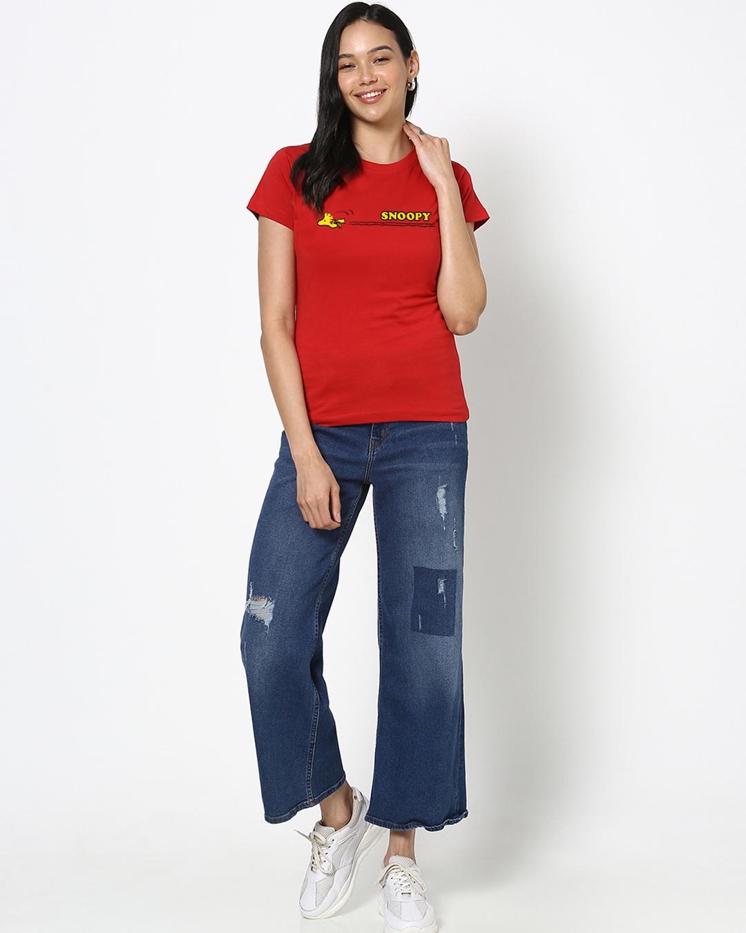 Shop Women's Red Typography Slim Fit T-shirt-Full