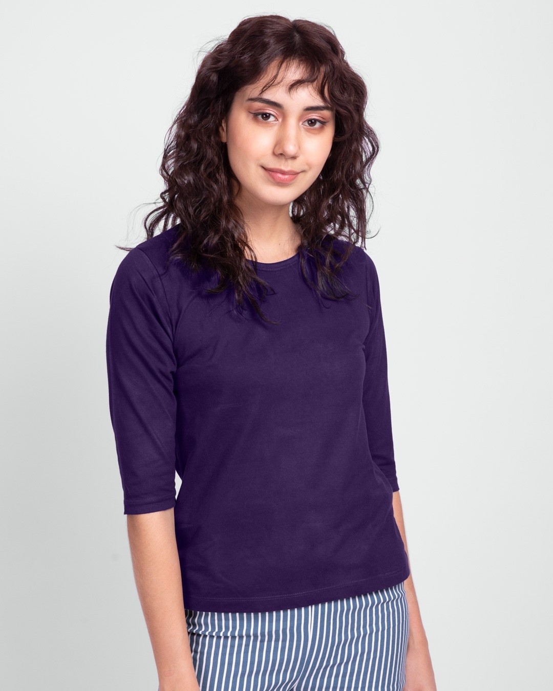 Shop Women's Round Neck 3/4 Sleeve Combo T-Shirts Green-Purple-Design