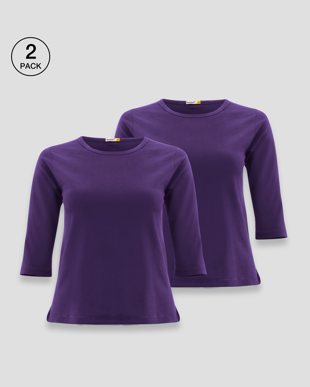 Shop Women's Round Neck 3/4 Sleeve Combo T-Shirts Purple-Front