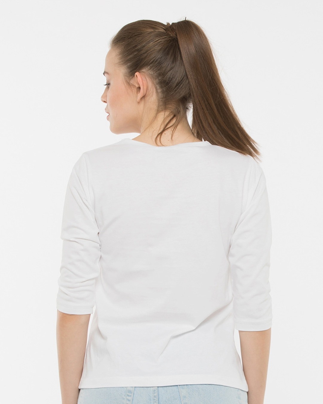 Shop Women's Round Neck 3/4 Sleeve Combo T-Shirts Purple-white