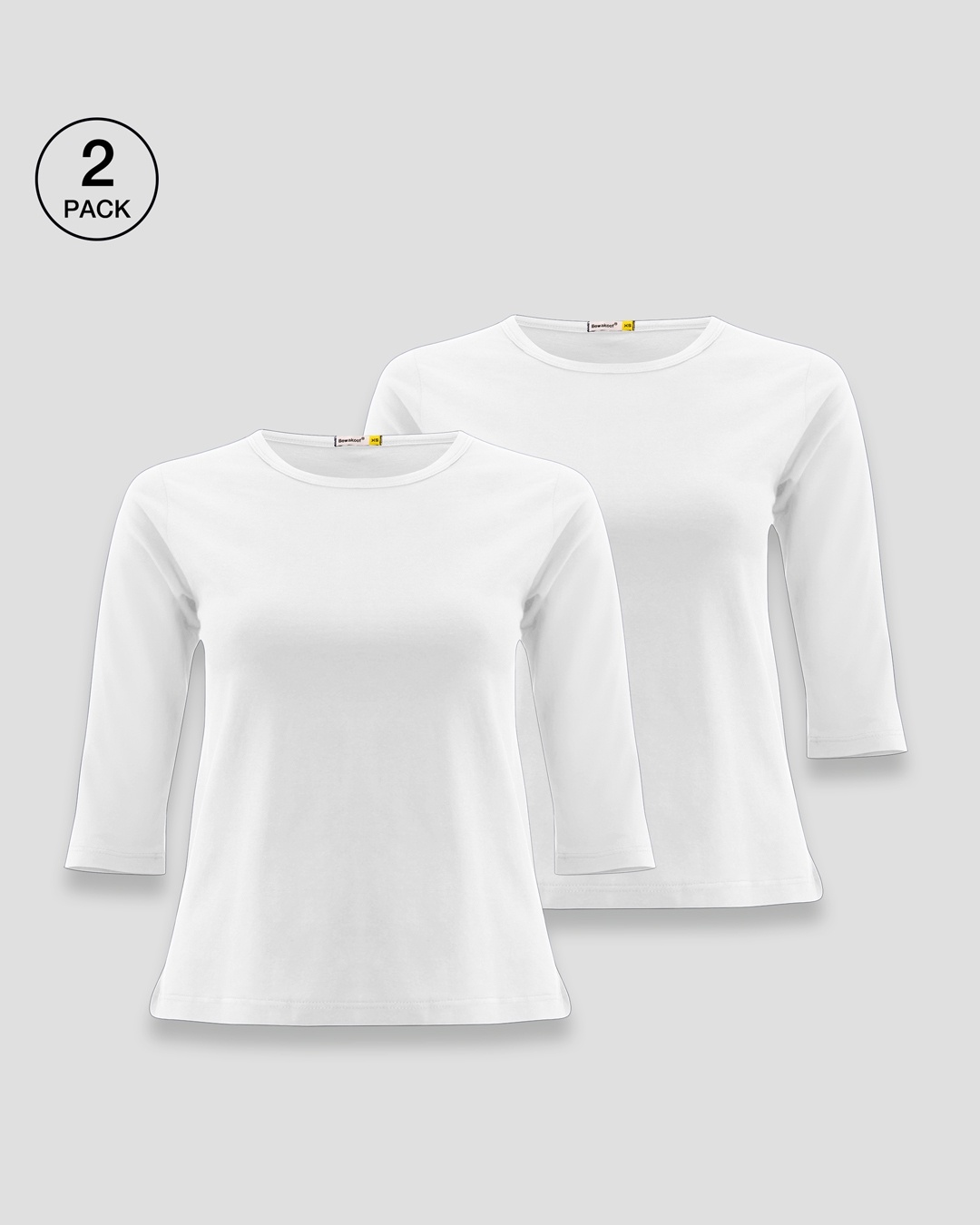 Shop Women's Round Neck 3/4 Sleeve Combo T-Shirts White-Front