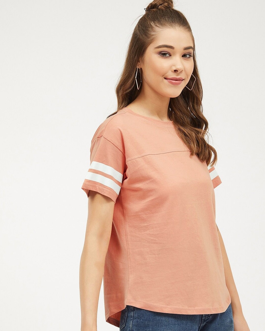 Shop Women's Round Neck Short Sleeves Striped T-Shirt-Design