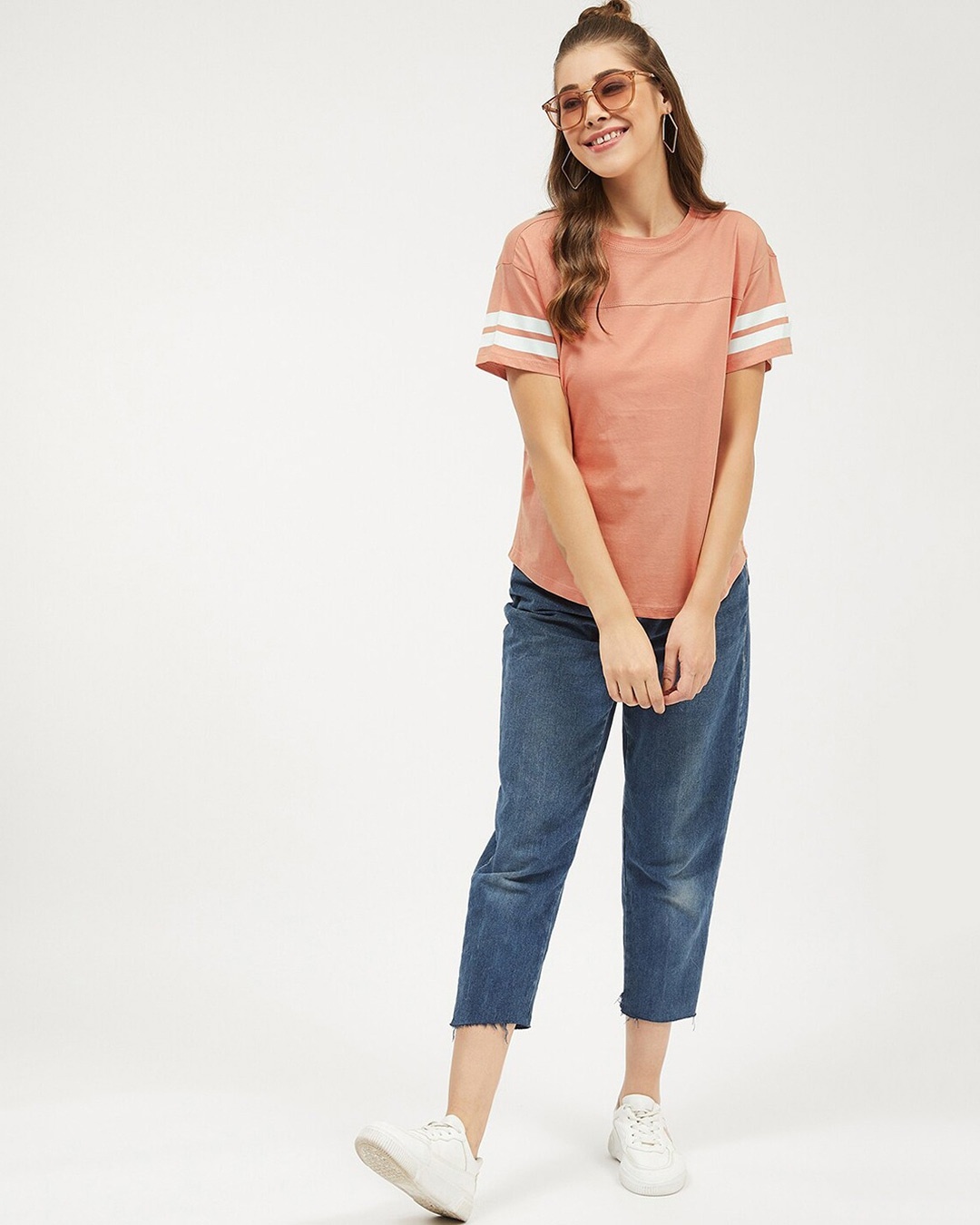 Shop Women's Round Neck Short Sleeves Striped T-Shirt