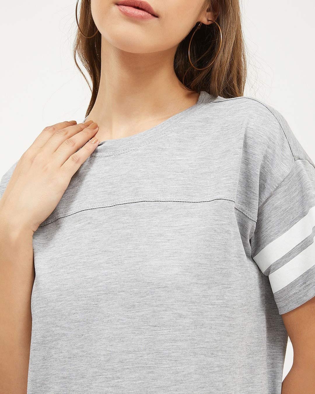 Shop Women's Round Neck Short Sleeves Striped T Shirt