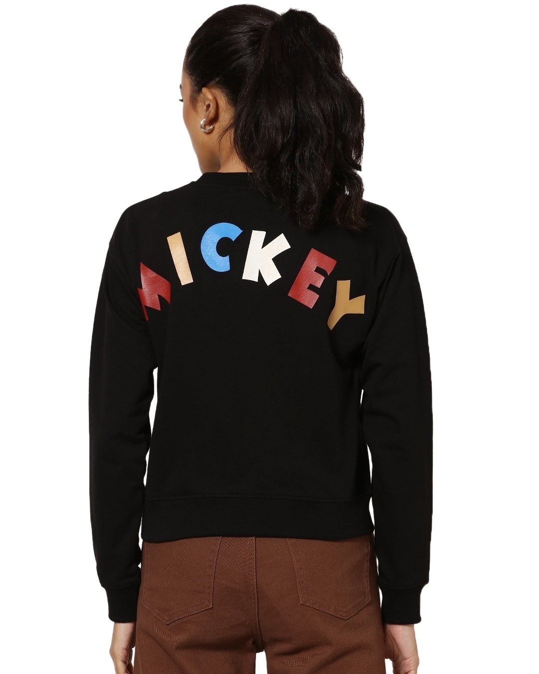 Shop Women's Black Mickey Typography Short Sweatshirt-Design