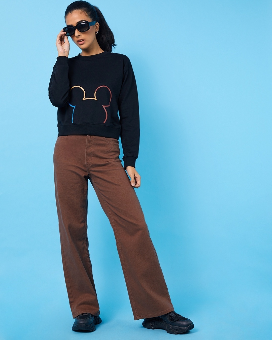 Shop Women's Black Mickey Typography Short Sweatshirt-Full