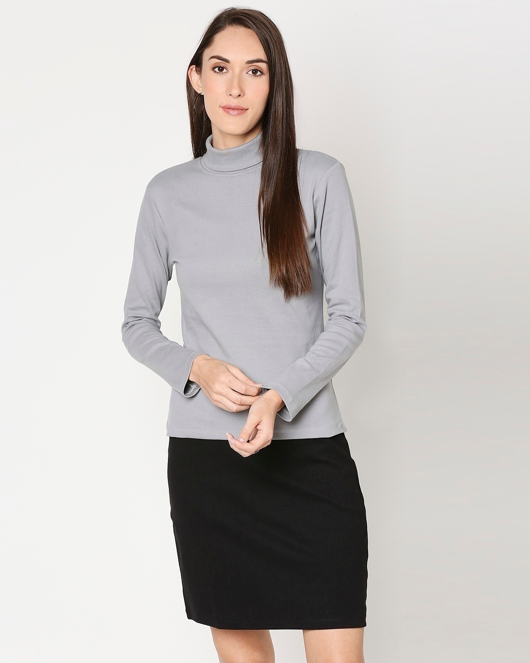 Shop Women's Slip Dress with Grey Turtle Neck Top-Front