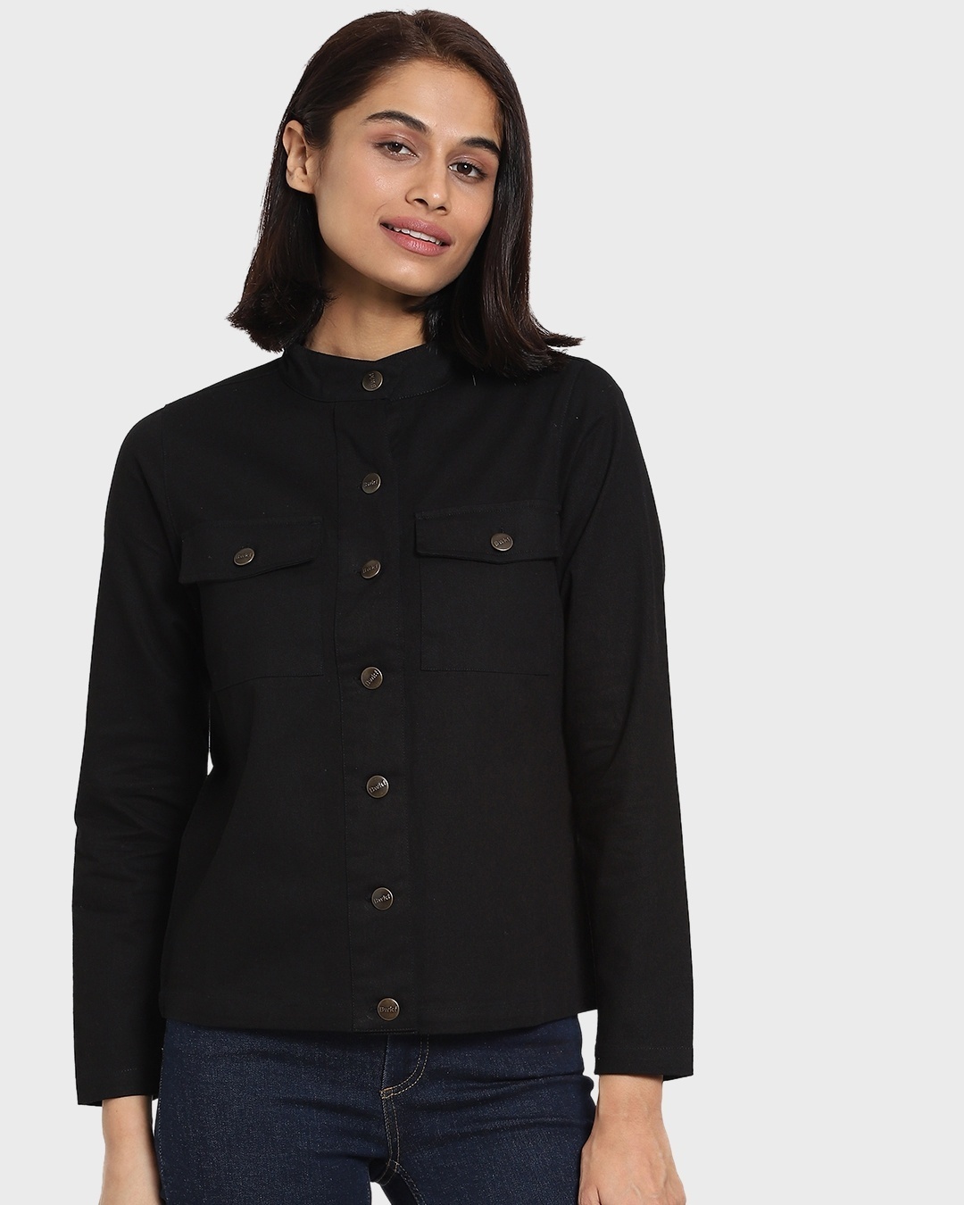 Shop Women's Solid Black Winter Jacket-Back