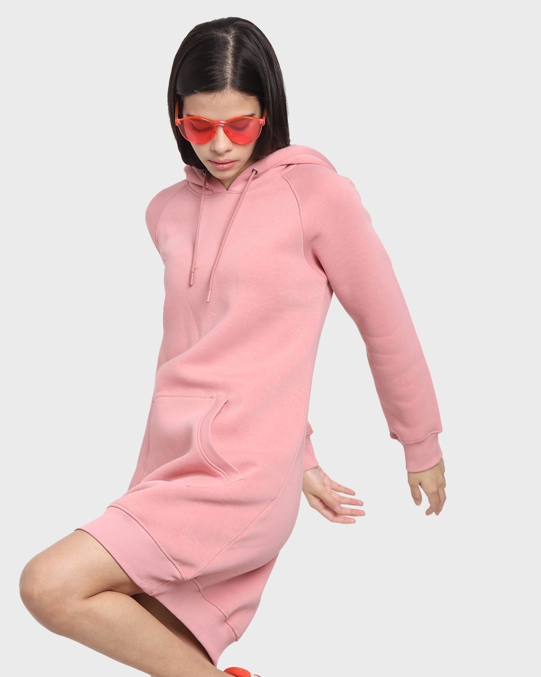 Shop Women's Pink Raglan Sleeve Hoodie Dress-Full