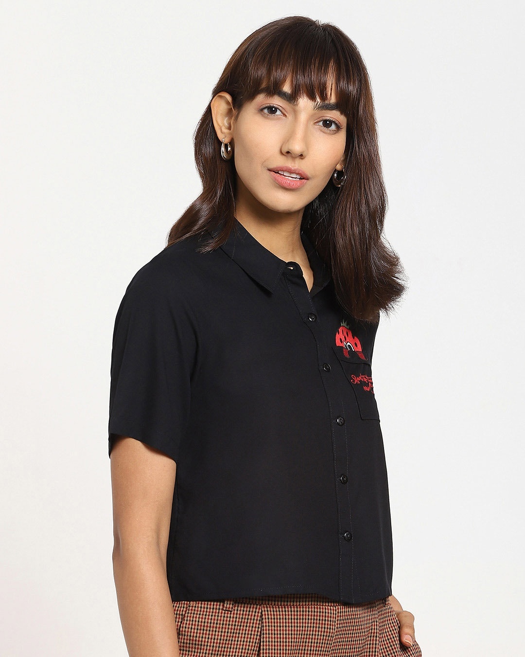 Shop Women's Black Embroidered Shirt-Design