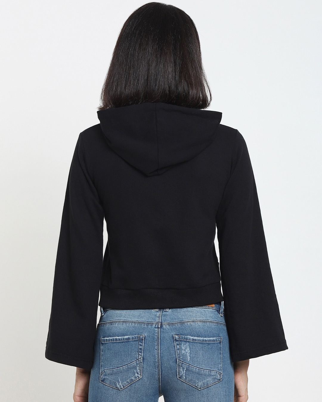 Shop Women's Solid Flare Sleeve Black Hoodie-Design