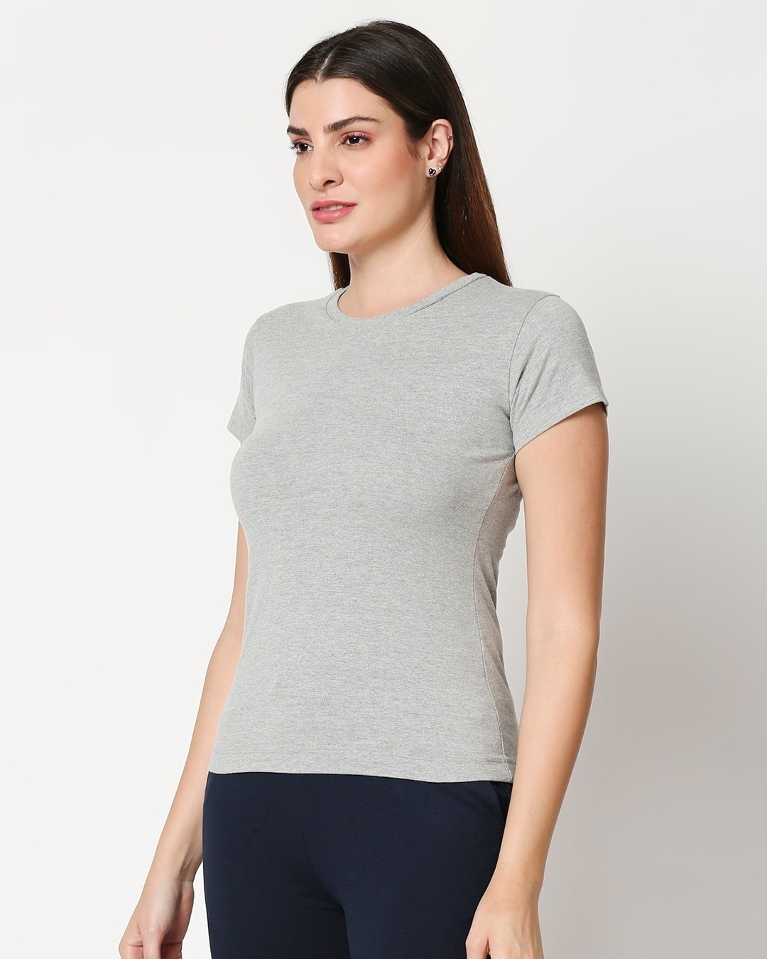Shop Women's Solid Grey Loune T-Shirt-Back