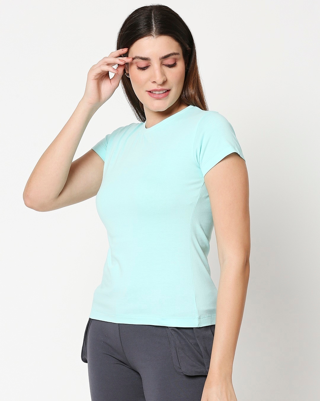 Shop Women's Solid Light Blue Lounge T-Shirt-Back