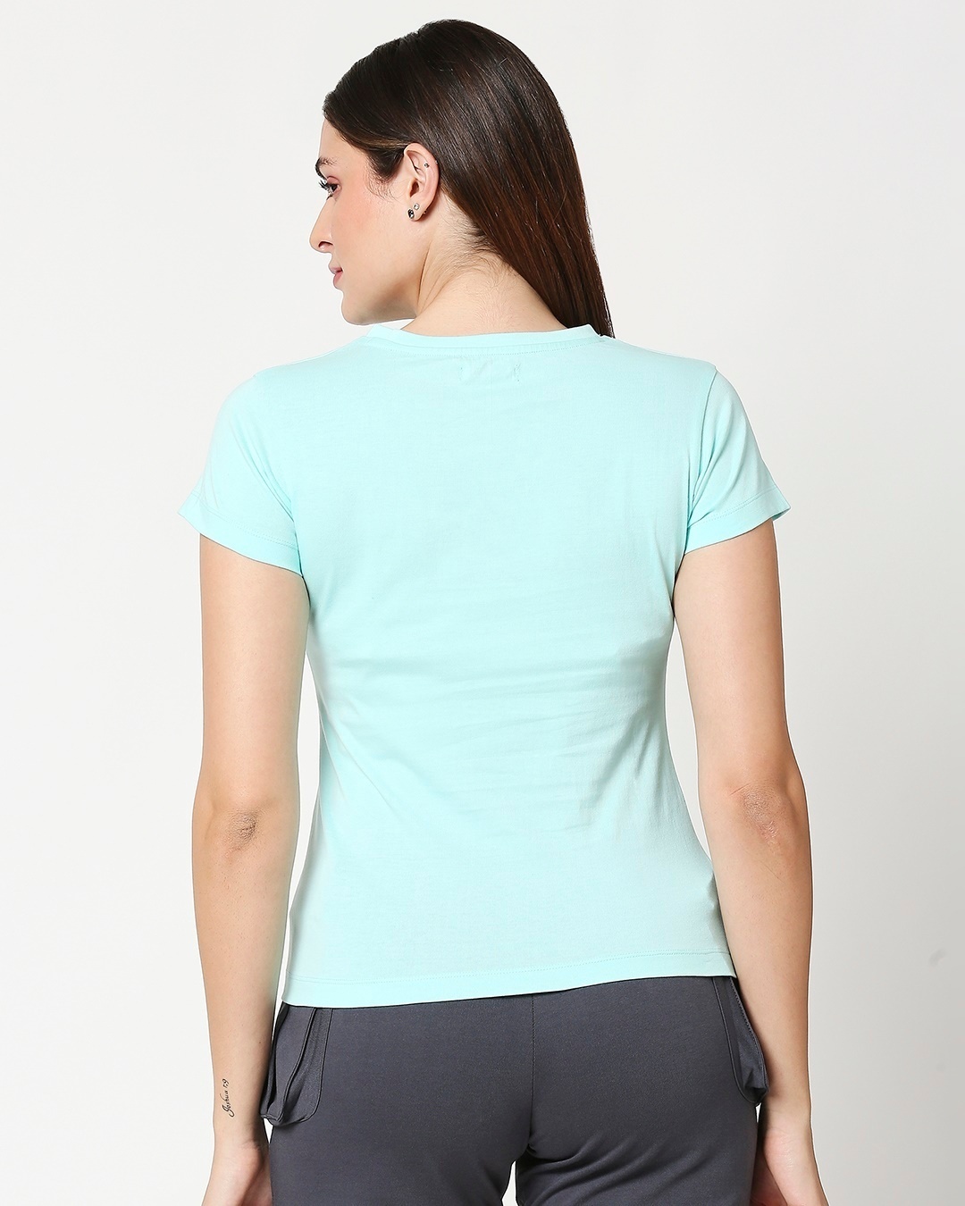 Shop Women's Solid Light Blue Lounge T-Shirt-Design