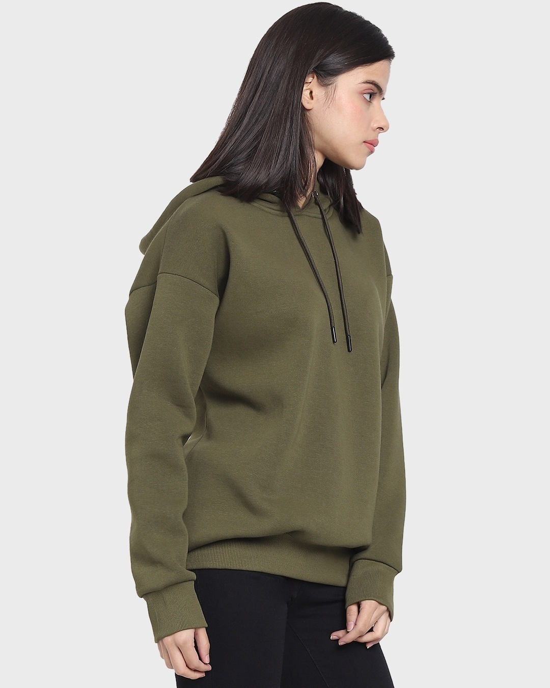 Shop Women's Solid Olive Oversized Hoodie-Back