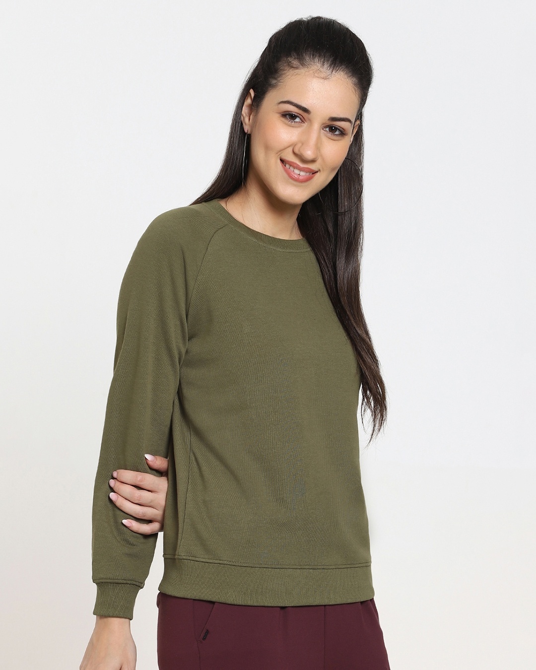 Shop Women's Solid Olive Sweatshirt-Back