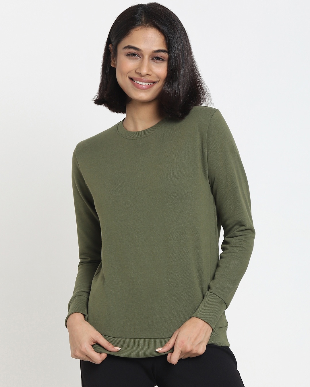 Shop Women's Solid Oversized  Olive Sweatshirt-Back