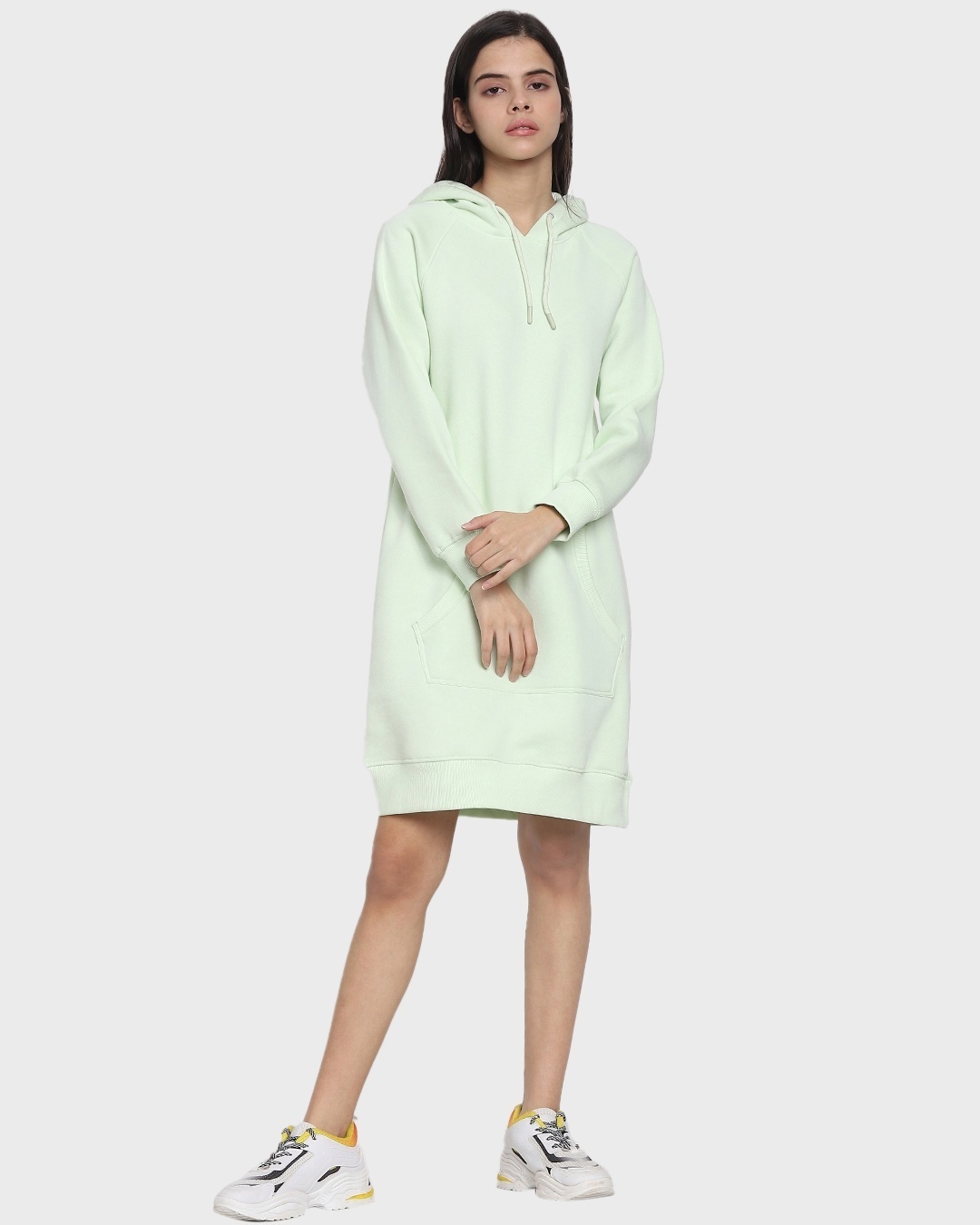 Shop Women's Solid Sage Green Hoodie Dress-Full
