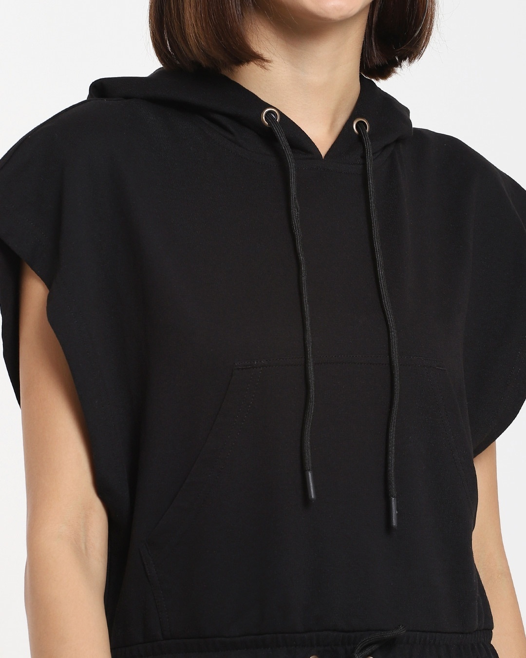 Shop Women's Solid Short Black Hoodie
