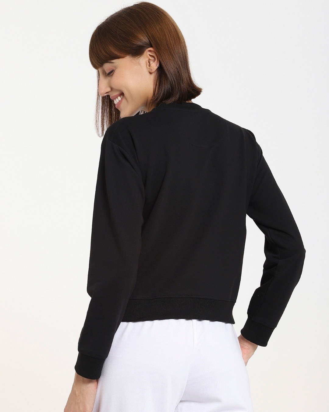Shop Women's Solid Short Black Sweatshirt-Full