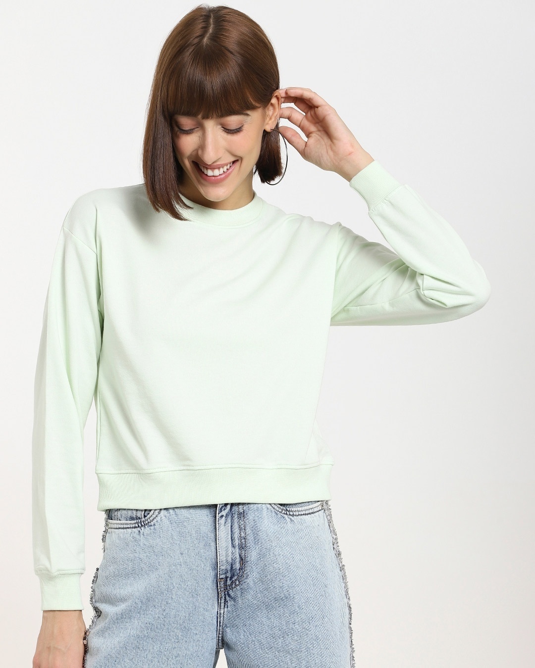 Shop Women's Solid Short Sage Green Sweatshirt-Back