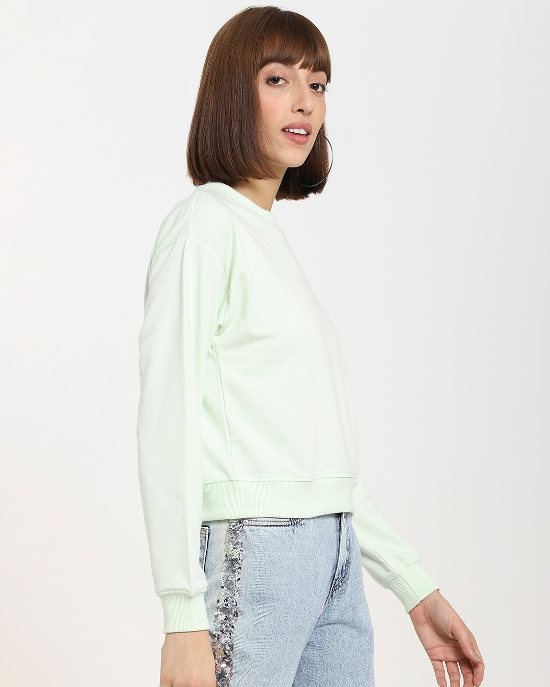 Shop Women's Solid Short Sage Green Sweatshirt-Design