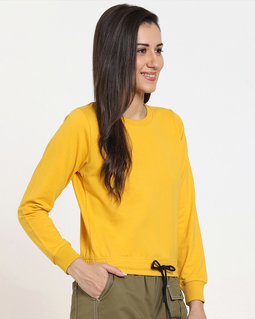 Shop Women's Solid Short Sweatshirt with Tie Up-Back