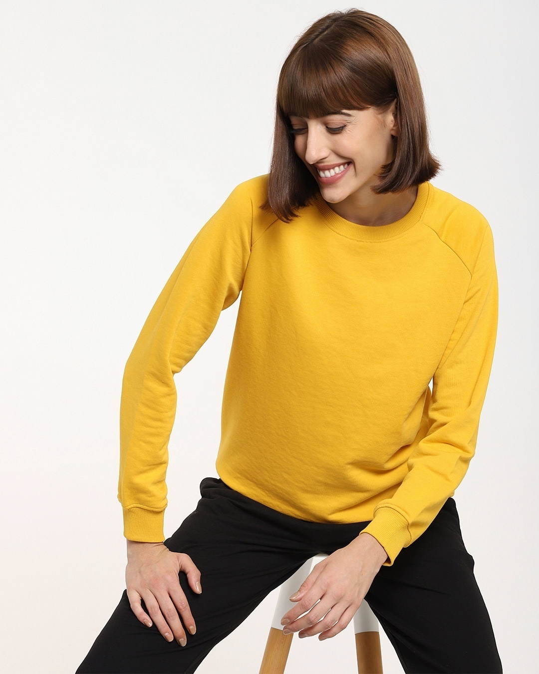 Shop Women's Solid Yellow Sweatshirt-Front