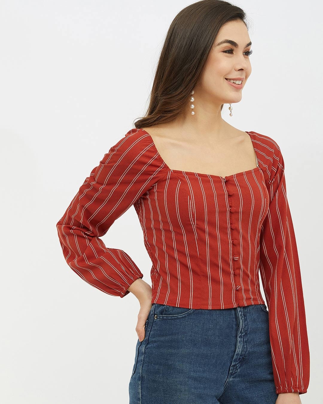 Shop Women's Square Neck Full Sleeve Striped Top-Full