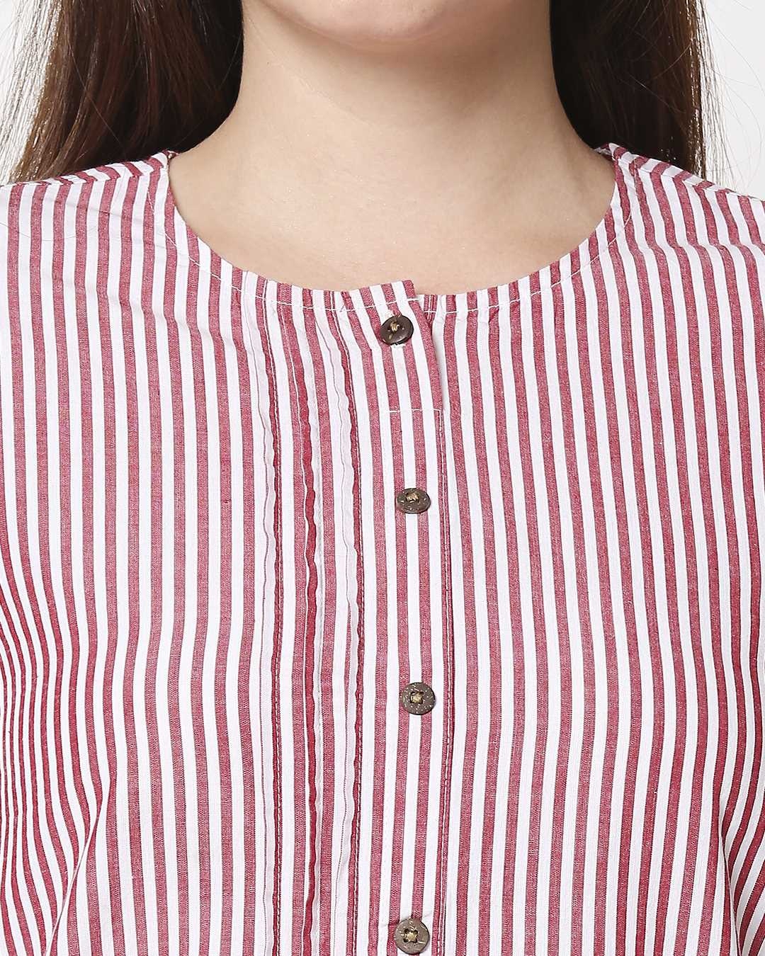 Shop Women's Stripe Red Long Kurta