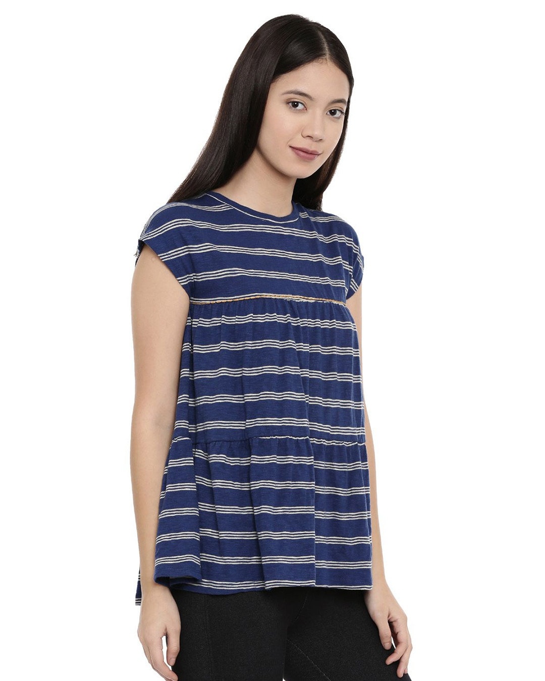 Shop Women's Striped Tiered Blue Top-Design