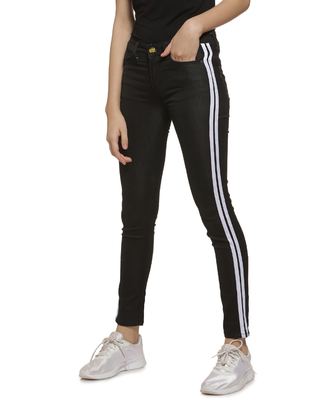 Shop Women's Stylish Side Striped Denim Jeans-Front