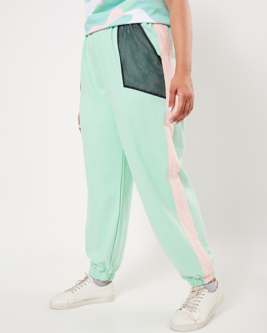 Shop Women's Sun Kissed Green Mesh Plus Size Relaxed Fit Joggers-Back