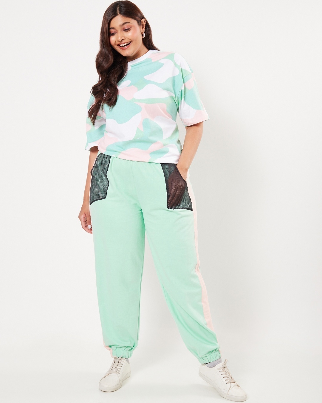 Shop Women's Sun Kissed Green Mesh Plus Size Relaxed Fit Joggers-Full